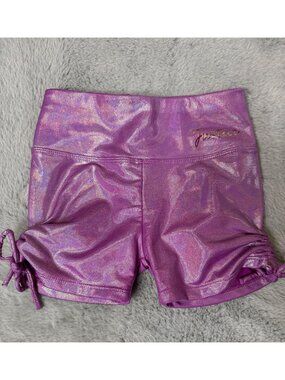 Justice Girls Small Pink Side Tie Compression Foil Gymnastics Dance Cheer Shorts